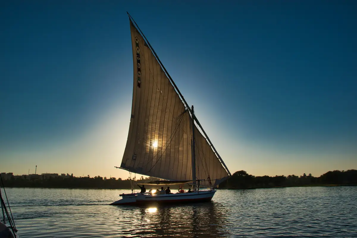 A felucca under sail on the Nile in Aswan